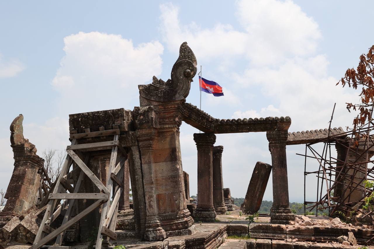 Cambodian flag at an ancient temple